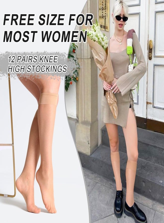 MANZI Sheer Knee High Stockings For Women Nylon Pantyhose Socks 12 Pairs Knee Highs Socks(Natural Nude) - Image 5